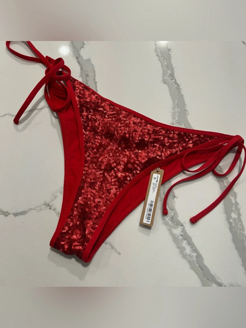 SKIMS SEQUIN BIKINI BOTTOM - Brick Size L
